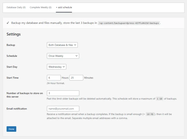 Database settings